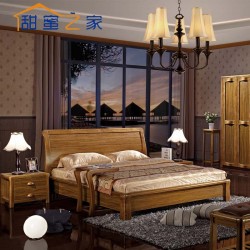 现代中式乌金木色家具 1.8米实木床高档双人床卧室原木床 MS002